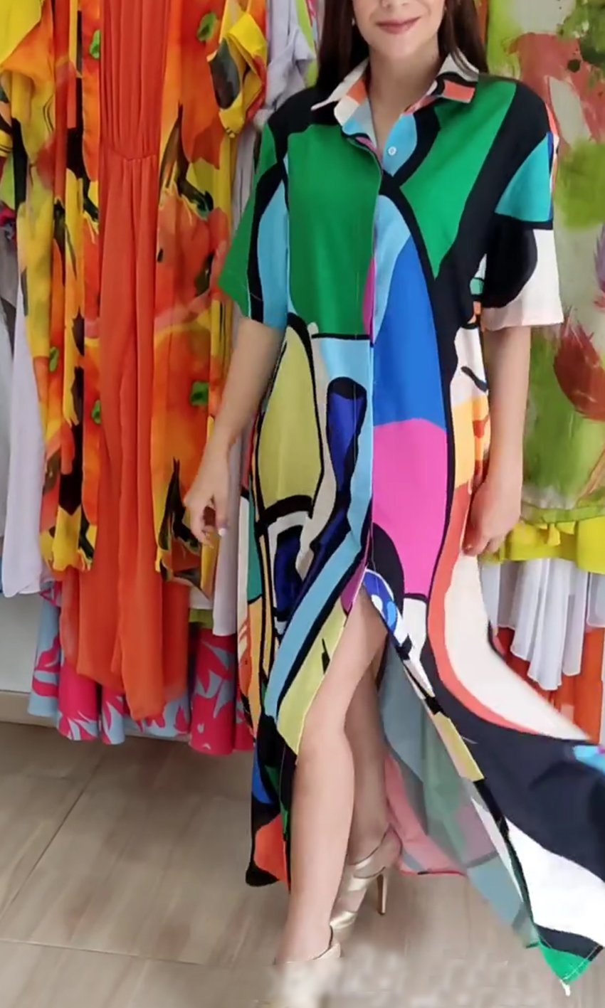 Personalized abstract MAXI SHIRT DRESS