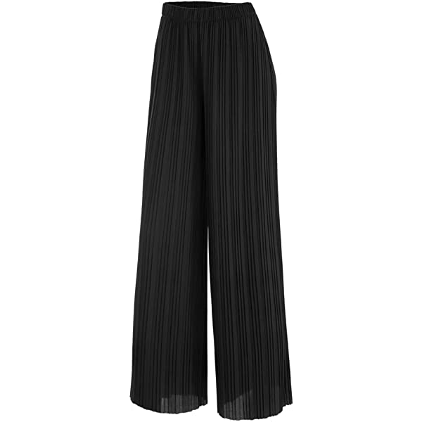 Lock and Love Womens Pleated Wide Leg Palazzo Maxi Pants with Drawstring or Elastic Band Elastic Band Small Wb1795_desert