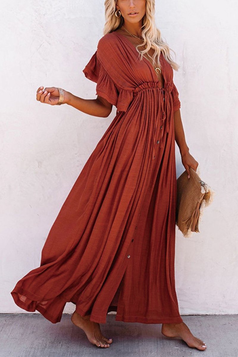 Solid color single breasted dress