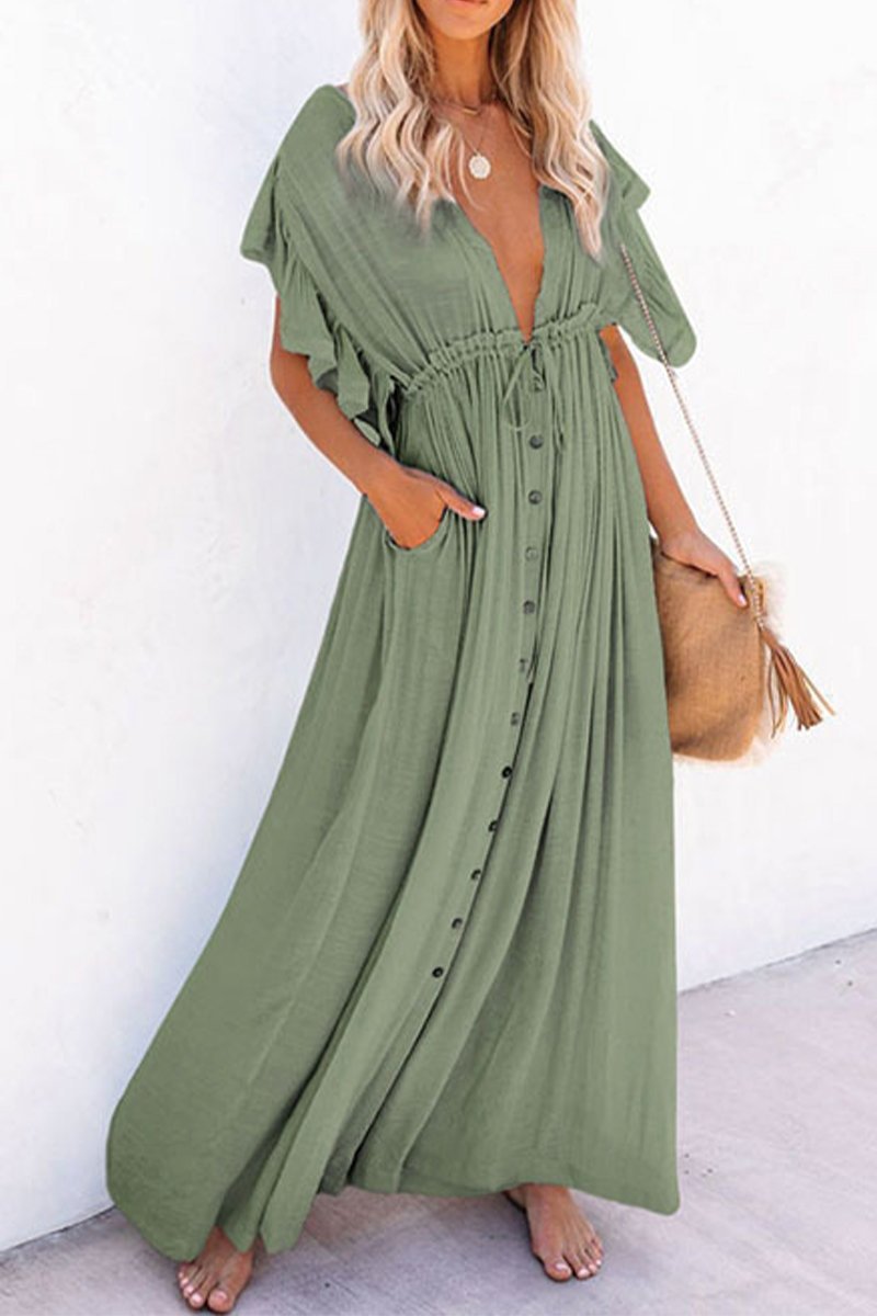 Solid color single breasted dress