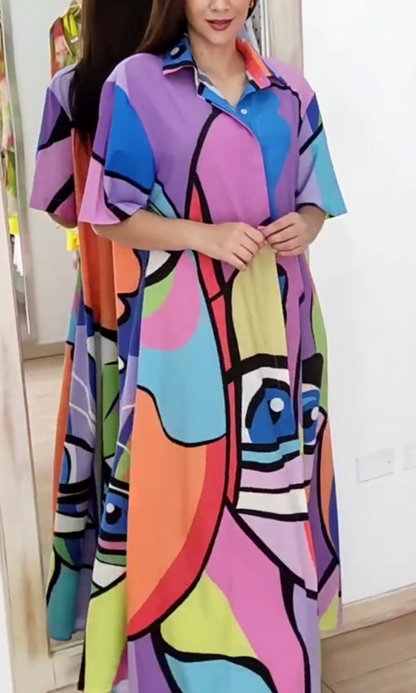 Personalized abstract MAXI SHIRT DRESS