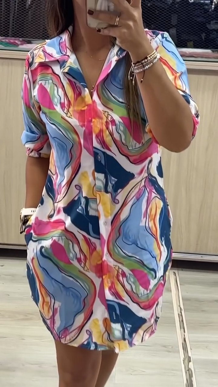 Lapel Single-breasted Shirt Dress