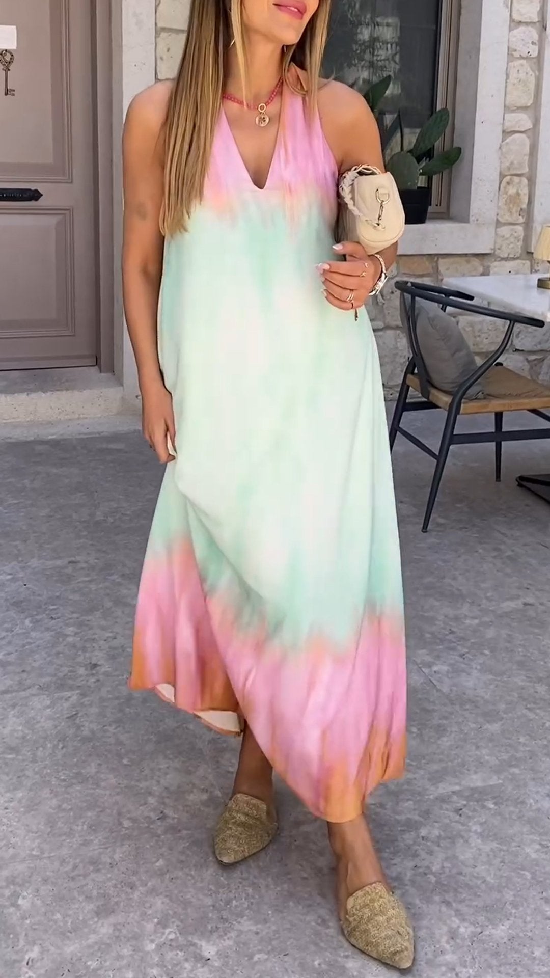 V-neck Casual Gradient Sleeveless Dress