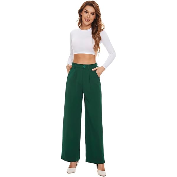 Fall Work Pants for Women Business Casual Office Dress Pants Trousers with Pockets Large White