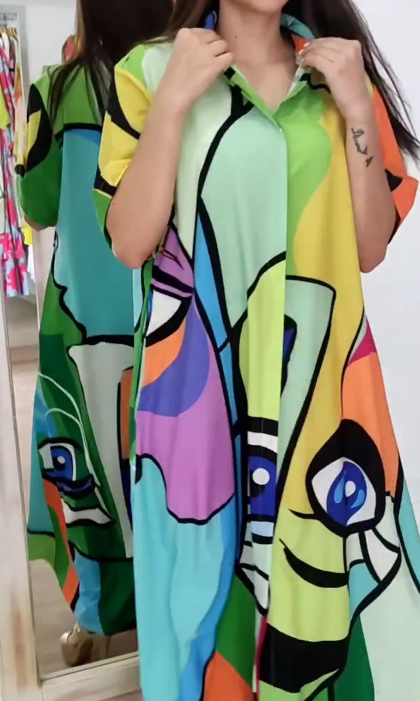 Personalized abstract MAXI SHIRT DRESS