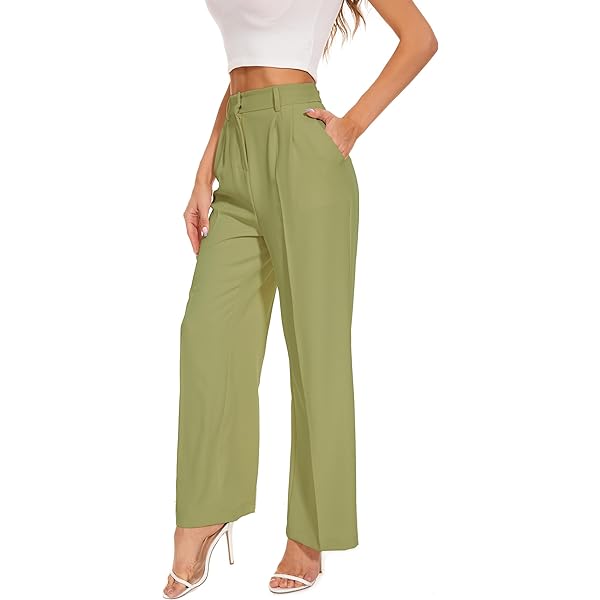 Women Linen Low Rise Wide Leg Pants Pleated Front Casual Long Trousers with Pockets X-Small Beige