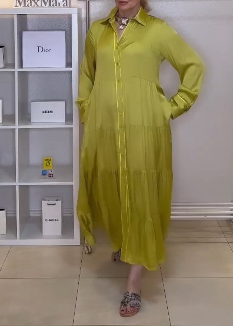Satin Lapel Single-breasted Dress
