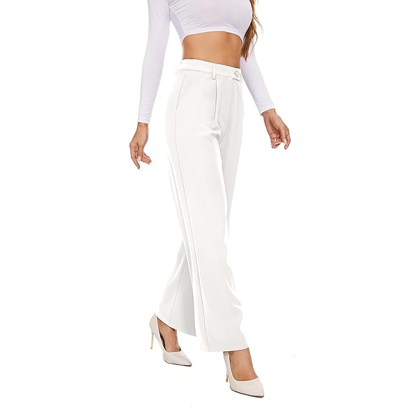 Fall Work Pants for Women Business Casual Office Dress Pants Trousers with Pockets Large White