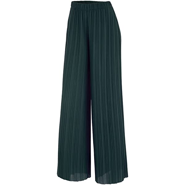 Lock and Love Womens Pleated Wide Leg Palazzo Maxi Pants with Drawstring or Elastic Band Elastic Band Small Wb1795_desert