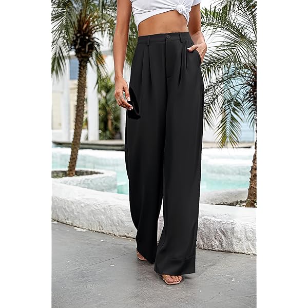 Women Casual Wide Leg Pants Button Down Straight Long Trousers Pants Elastic High Waist Dress Pants for Women Green 0