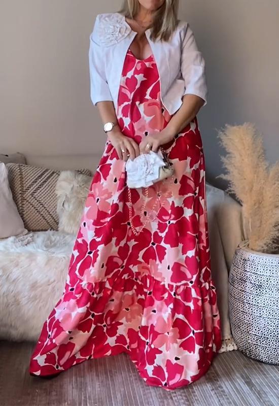 Casual V-neck Printed Sleeveless Dress