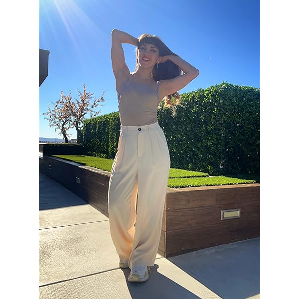 Acelitt Wide Leg Pants for Women Work Business Casual High Waisted Flowy Trousers with Pockets X-Large Brown