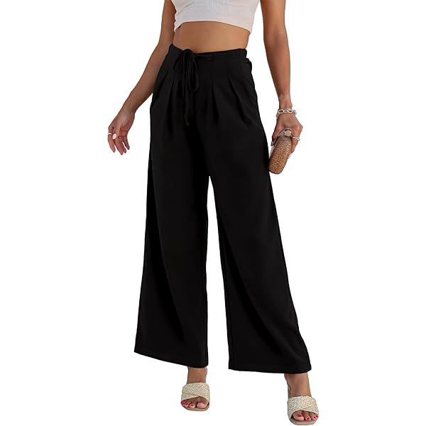 EVALESS Womens High Waisted Straight Leg Long Palazzo Pants Casual Business Office Work Trousers Medium Khaki