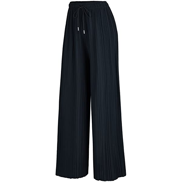 Lock and Love Womens Pleated Wide Leg Palazzo Maxi Pants with Drawstring or Elastic Band Elastic Band Small Wb1795_desert