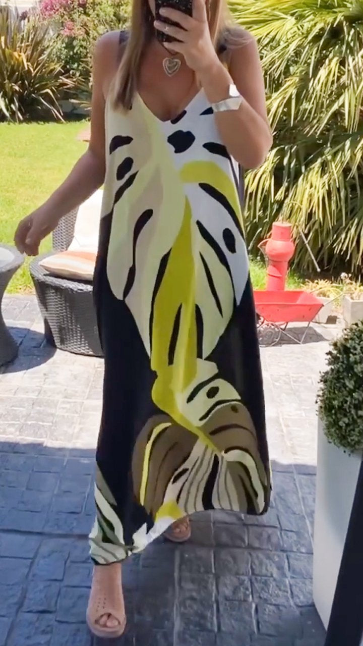Casual V-neck Printed Long Dress