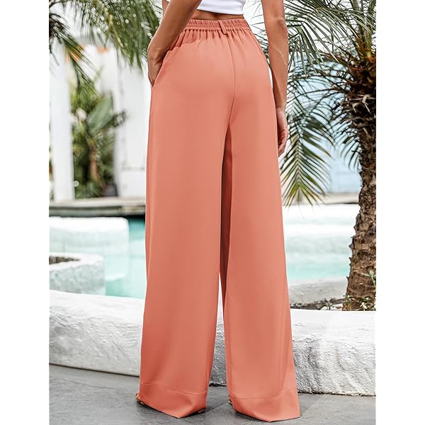 Women Casual Wide Leg Pants Button Down Straight Long Trousers Pants Elastic High Waist Dress Pants for Women Green 0