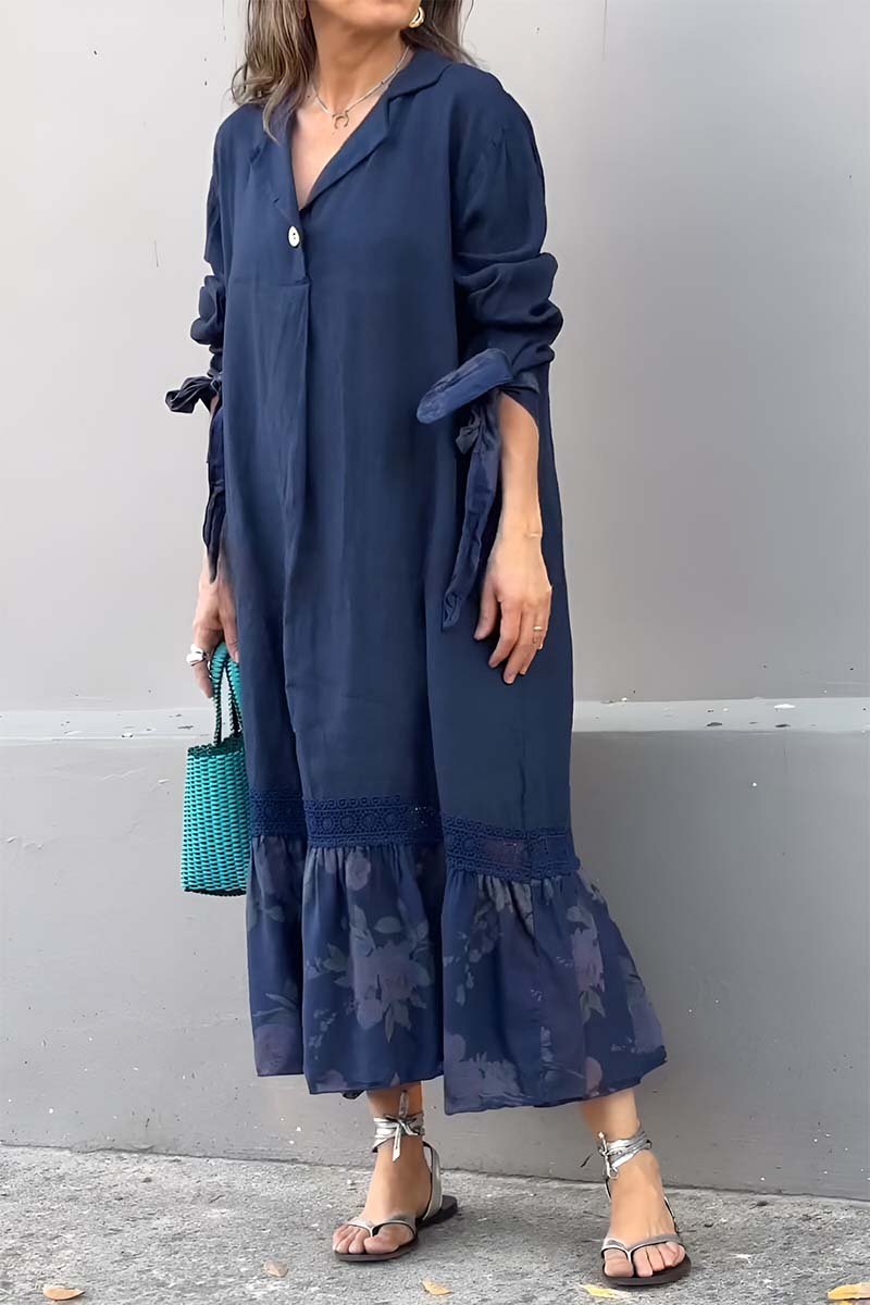 Women's cotton and linen patchwork lace print dress