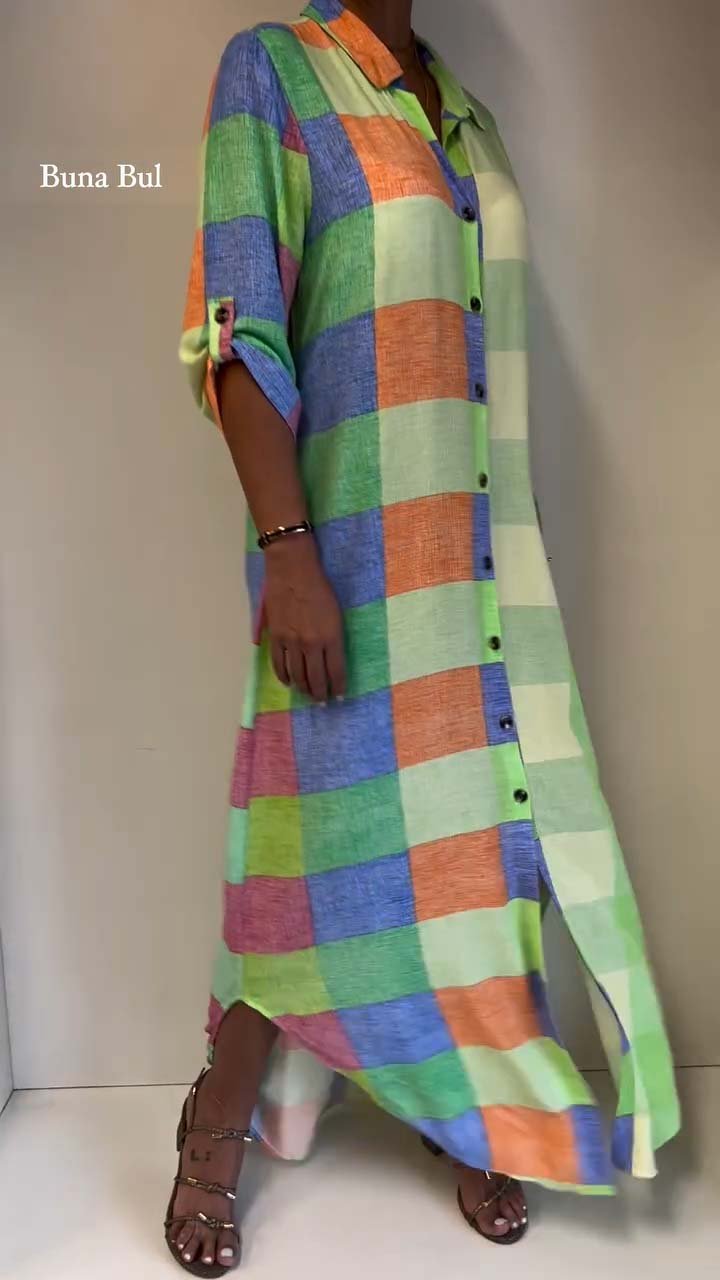 Contrasting color cotton and linen dress