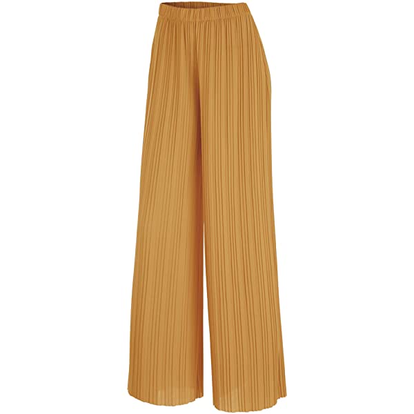Lock and Love Womens Pleated Wide Leg Palazzo Maxi Pants with Drawstring or Elastic Band Elastic Band Small Wb1795_desert