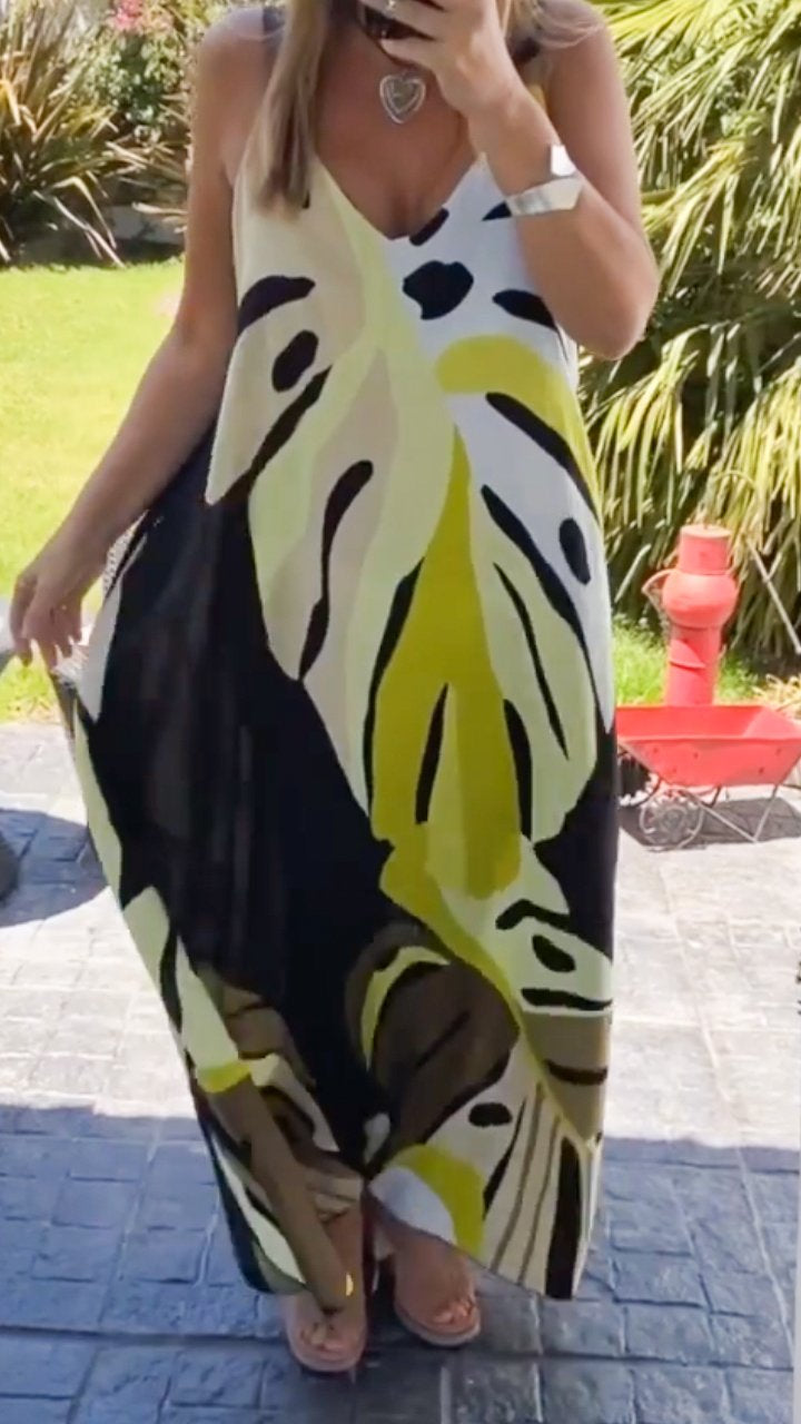 Casual V-neck Printed Long Dress