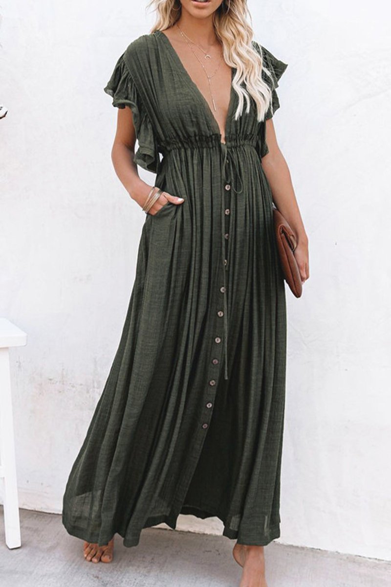 Solid color single breasted dress