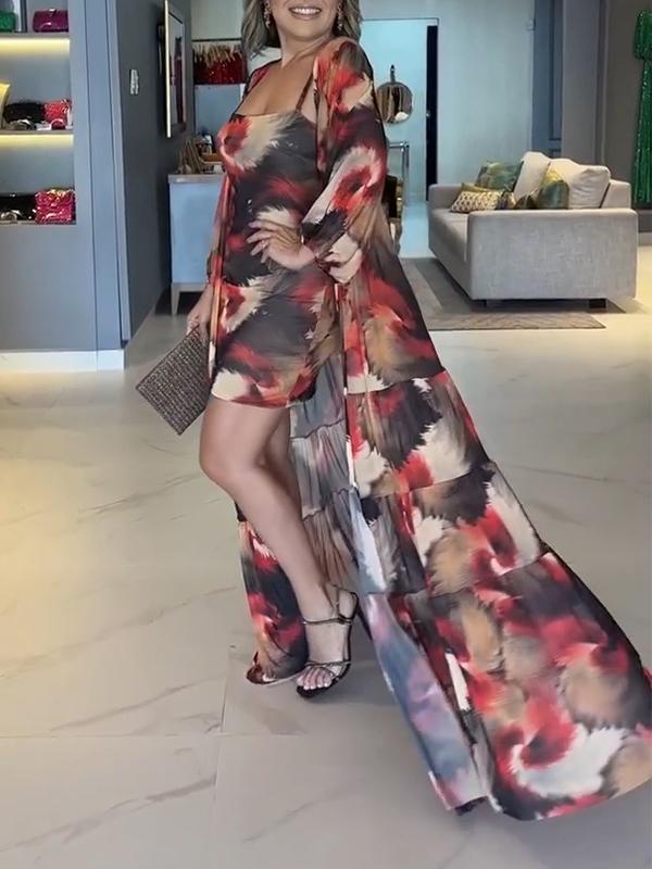 Casual Suspender Dress with Shawl and Two Giant Suit