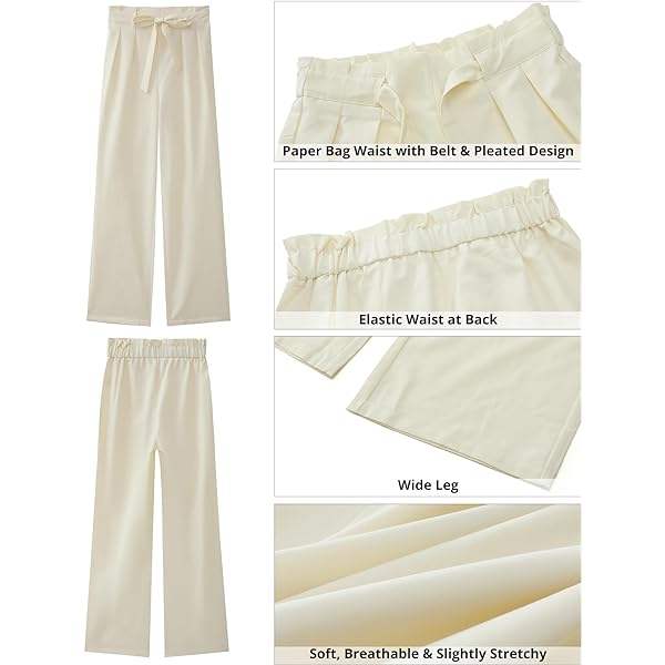 GRAPENT Dress Pants Women High Waisted Wide Leg Work Pants Dressy Casual Trendy Elastic Waist Pleated Belted Trousers Medium Cannoli Cream GRAPENT Dress Pants Women High Waisted Wide Leg Work Pants Dressy Casual Trendy Elastic Waist Pleated Belted Trousers Medium Cannoli Cream