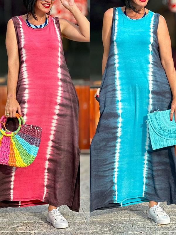 Women's Casual Gradient Tie Dye Knitted Sleeveless Dress