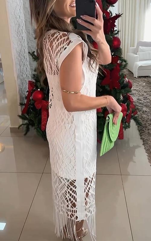 Casual Round Neck Hollow Skirt Suit