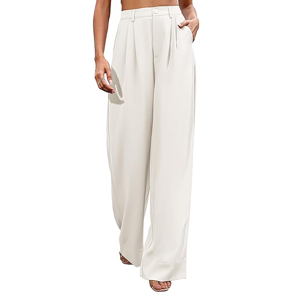 Women Casual Wide Leg Pants Button Down Straight Long Trousers Pants Elastic High Waist Dress Pants for Women Green 0