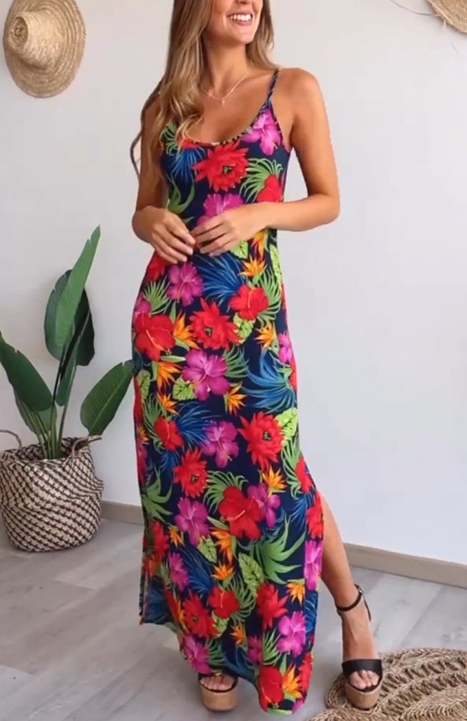 Summer V-neck Printed Suspender Dress