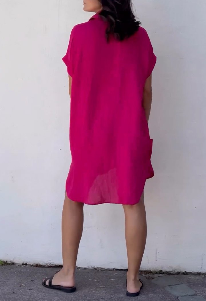 Lapel Half-button Shirt Dress