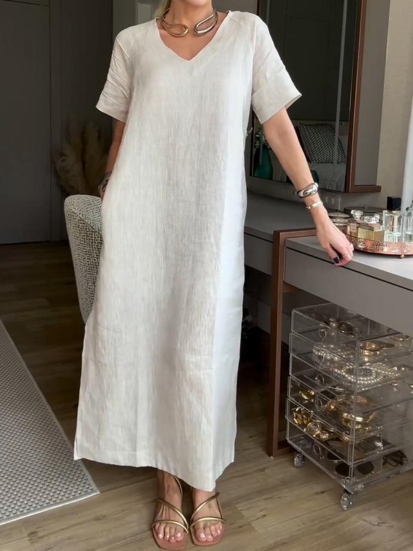 Casual V-neck Solid Color Dress