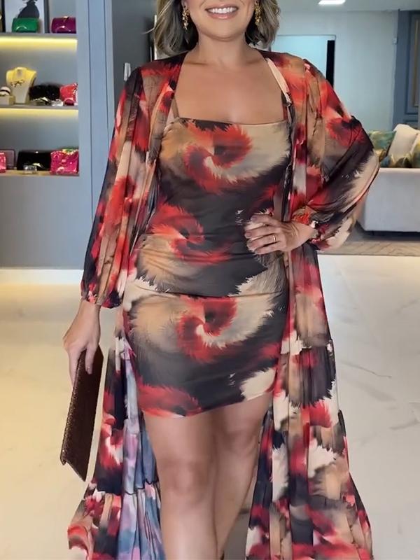 Casual Suspender Dress with Shawl and Two Giant Suit