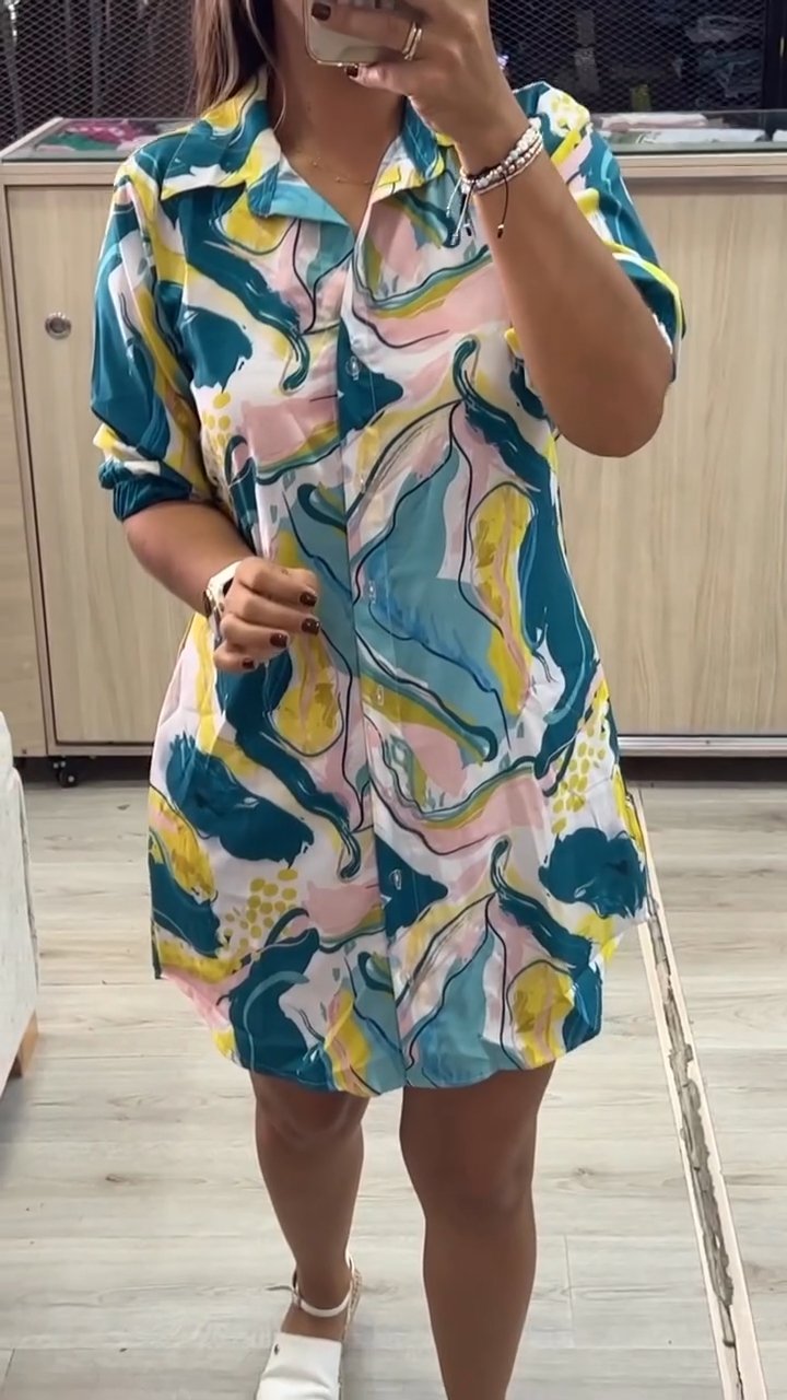 Lapel Single-breasted Shirt Dress