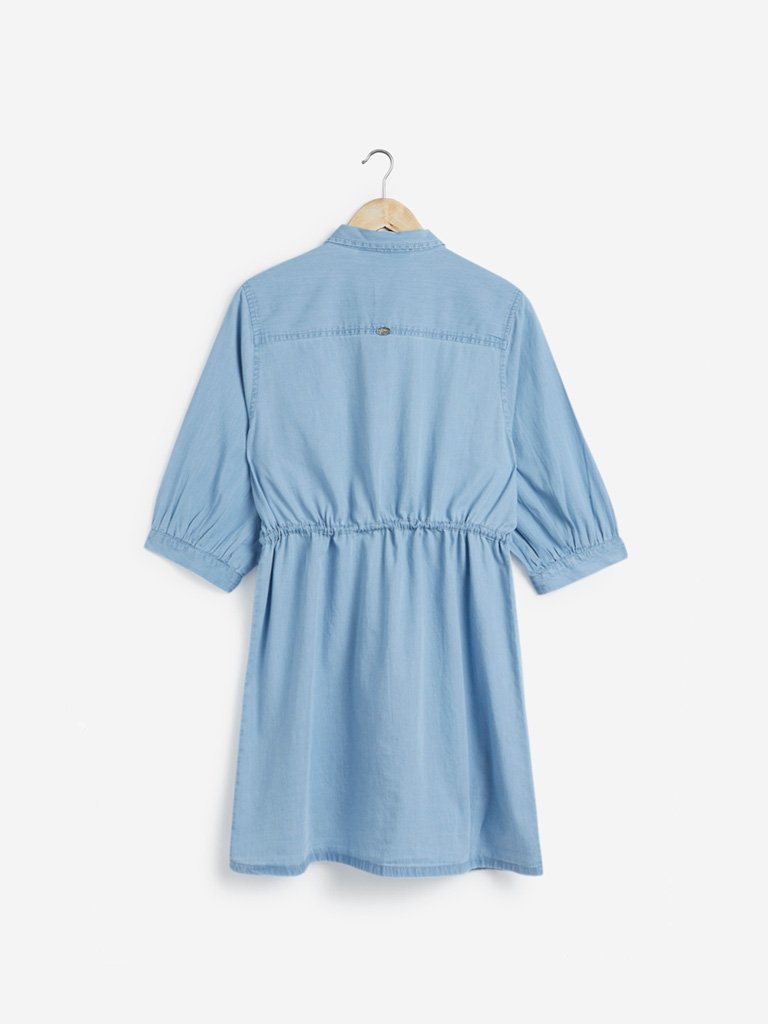 Gia Curves Blue Embroidered Shirtdress