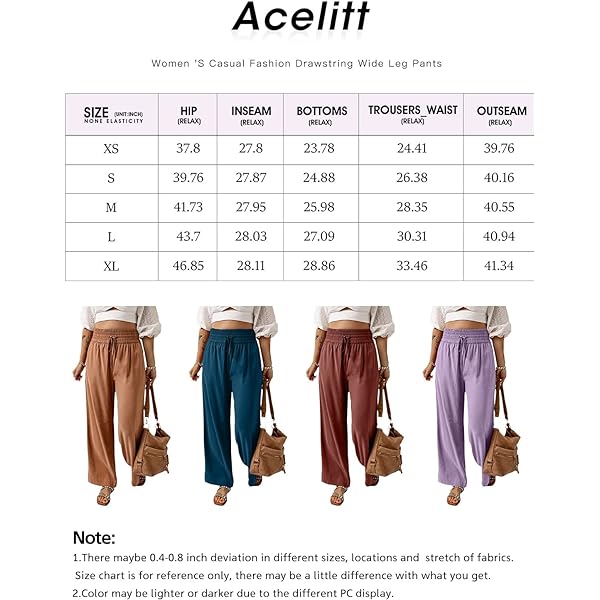 Acelitt Wide Leg Pants for Women High Elastic Waist Flowy Palazzo Pants Summer Casual Loose Comfy Trousers with Pockets Large Khaki