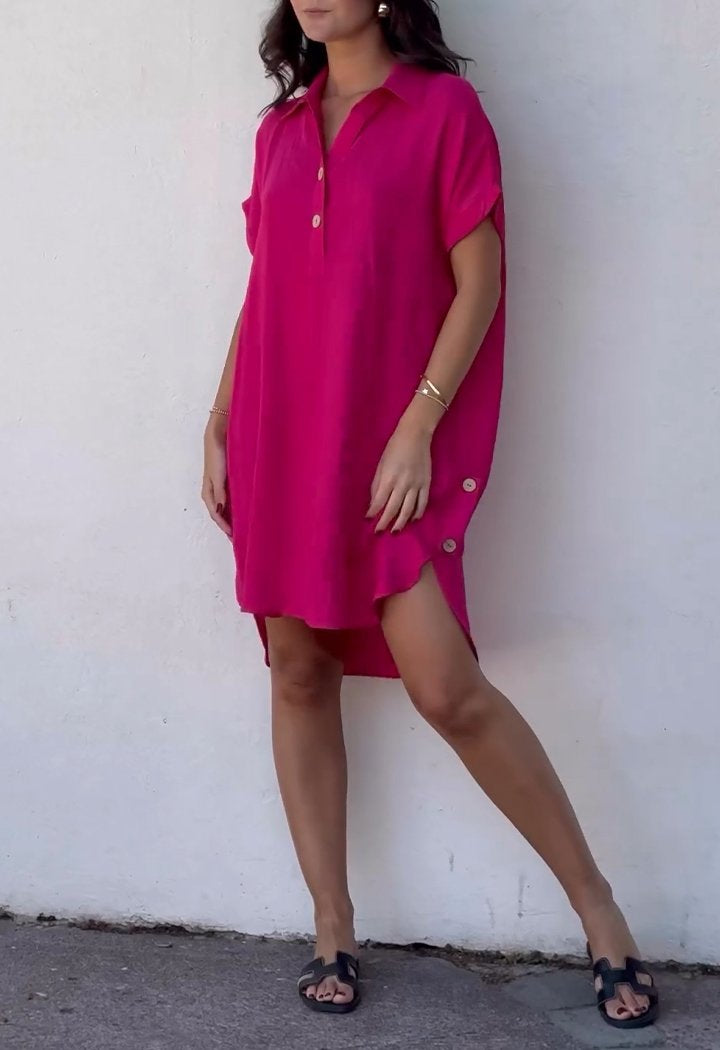 Lapel Half-button Shirt Dress