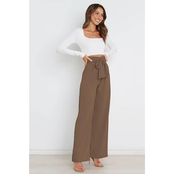 Dress Pants Women,Wide Leg Pants for Women,Smocked Waist Pants with Belt,Loose Straight Leg Flatting Pants Large Brown Dress Pants Women,Wide Leg Pants for Women,Smocked Waist Pants with Belt,Loose Straight Leg Flatting Pants Large Brown