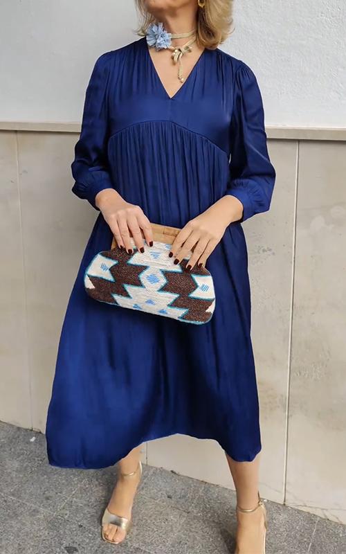 Satin Casual V-neck Solid Color Dress
