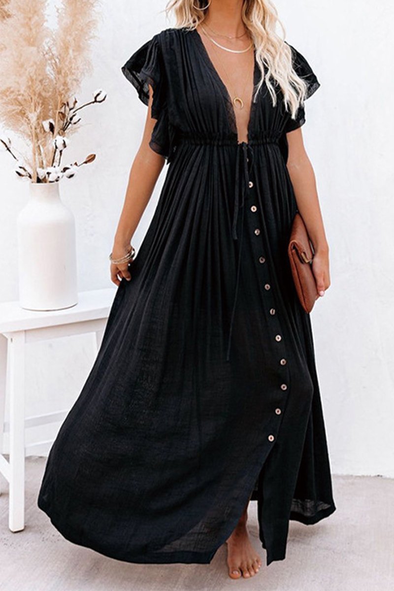 Solid color single breasted dress