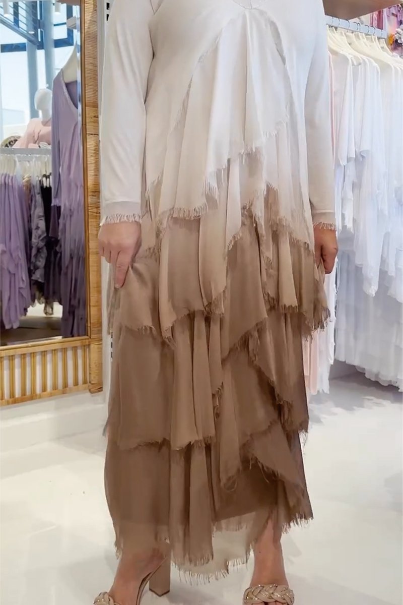 Chiffon raw edge gradient cake dress