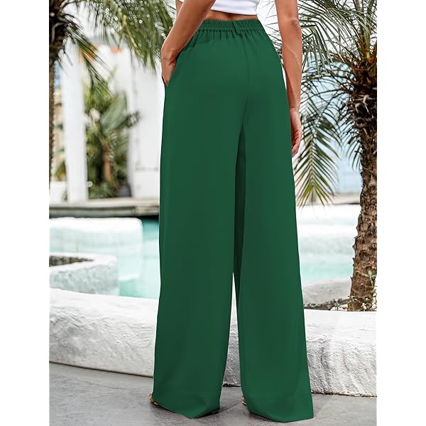 Women Casual Wide Leg Pants Button Down Straight Long Trousers Pants Elastic High Waist Dress Pants for Women Green 0