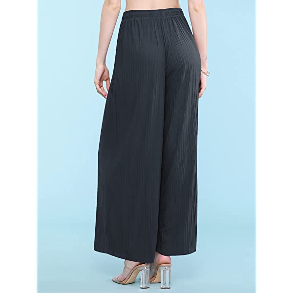 Lock and Love Womens Pleated Wide Leg Palazzo Maxi Pants with Drawstring or Elastic Band Elastic Band Small Wb1795_desert