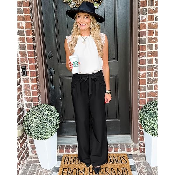 GRAPENT Dress Pants Women High Waisted Wide Leg Work Pants Dressy Casual Trendy Elastic Waist Pleated Belted Trousers Medium Cannoli Cream GRAPENT Dress Pants Women High Waisted Wide Leg Work Pants Dressy Casual Trendy Elastic Waist Pleated Belted Trousers Medium Cannoli Cream