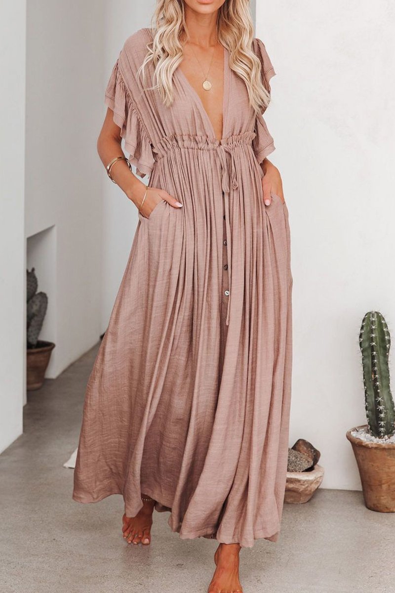 Solid color single breasted dress