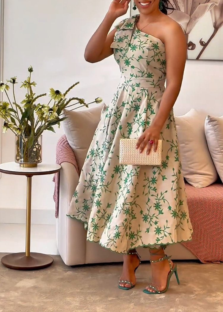 One Shoulder Printed Dress