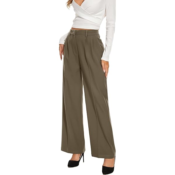 Women Linen Low Rise Wide Leg Pants Pleated Front Casual Long Trousers with Pockets X-Small Beige