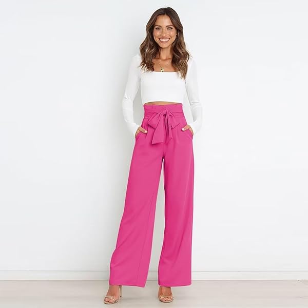 Dress Pants Women,Wide Leg Pants for Women,Smocked Waist Pants with Belt,Loose Straight Leg Flatting Pants Large Brown Dress Pants Women,Wide Leg Pants for Women,Smocked Waist Pants with Belt,Loose Straight Leg Flatting Pants Large Brown