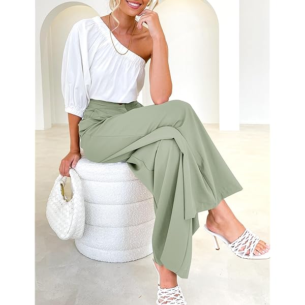 MIROL Women's Wide Leg Palazzo Pants Elastic High Waist Trousers Comfy Work Suit Pants with Pockets X-Large Brown